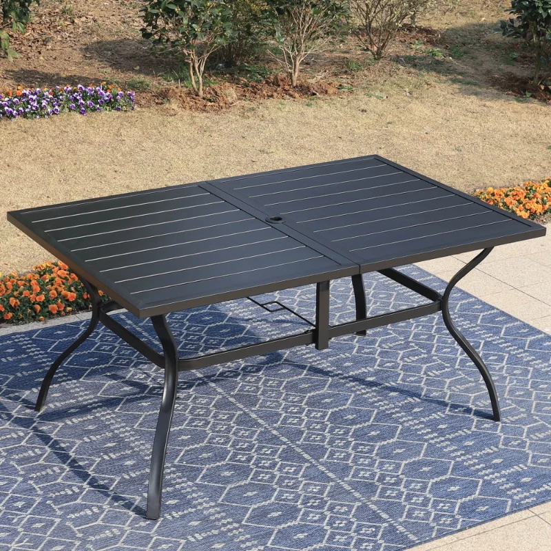 

MF Studio 60" x 38" Rectangle Outdoor Dining Table with 1.9" Umbrella Hole, Suitable for 6-Person, Black balcony table