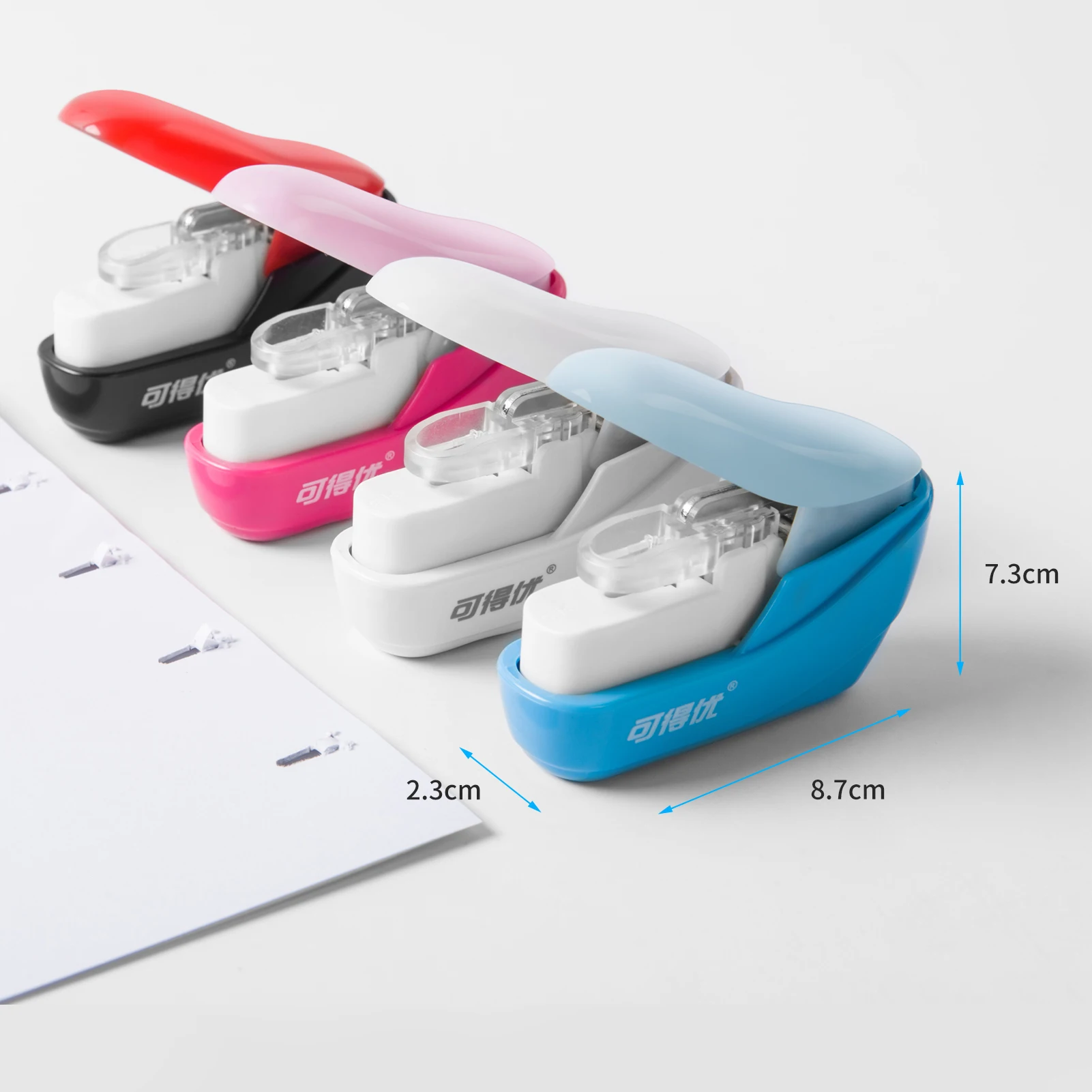 KW-triO 휴대용 미니 안전 스테이플러 스테이플 없음 스테이플리스 4장 용량 종이 제본용 상점 학교 사무실 가정용품