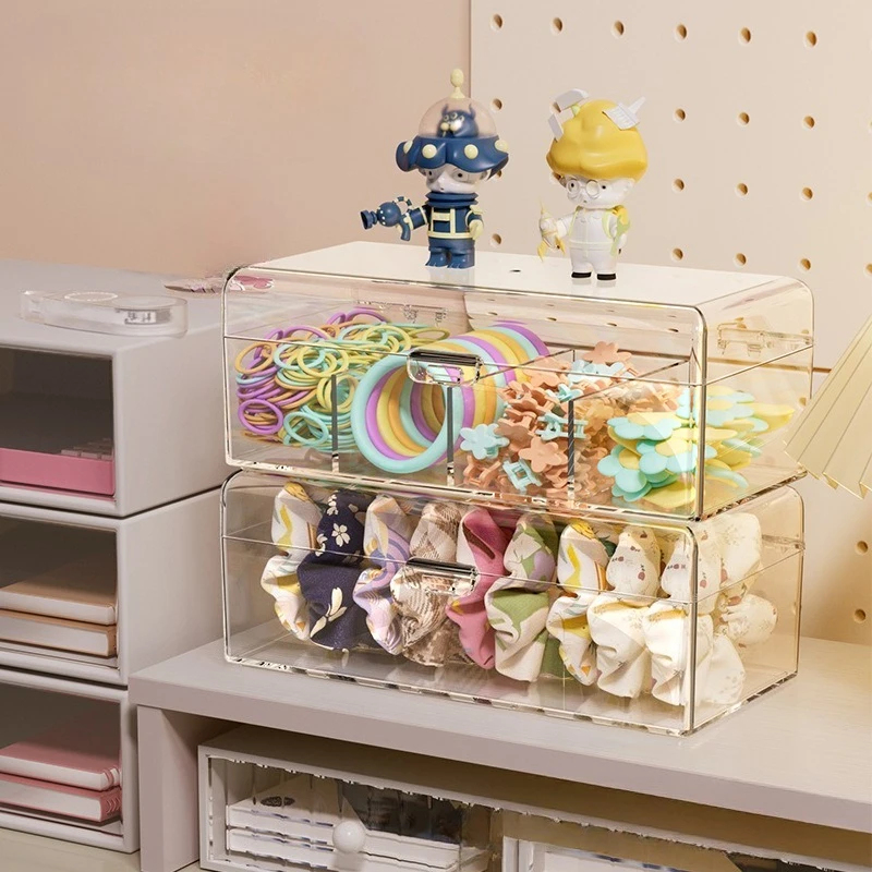 Accessoires: Transparente Haargummis aus Acryl für Haarbänder, Kosmetikaufbewahrungsbox, Schreibtisch-Schmuckorganizer_voghion.com
