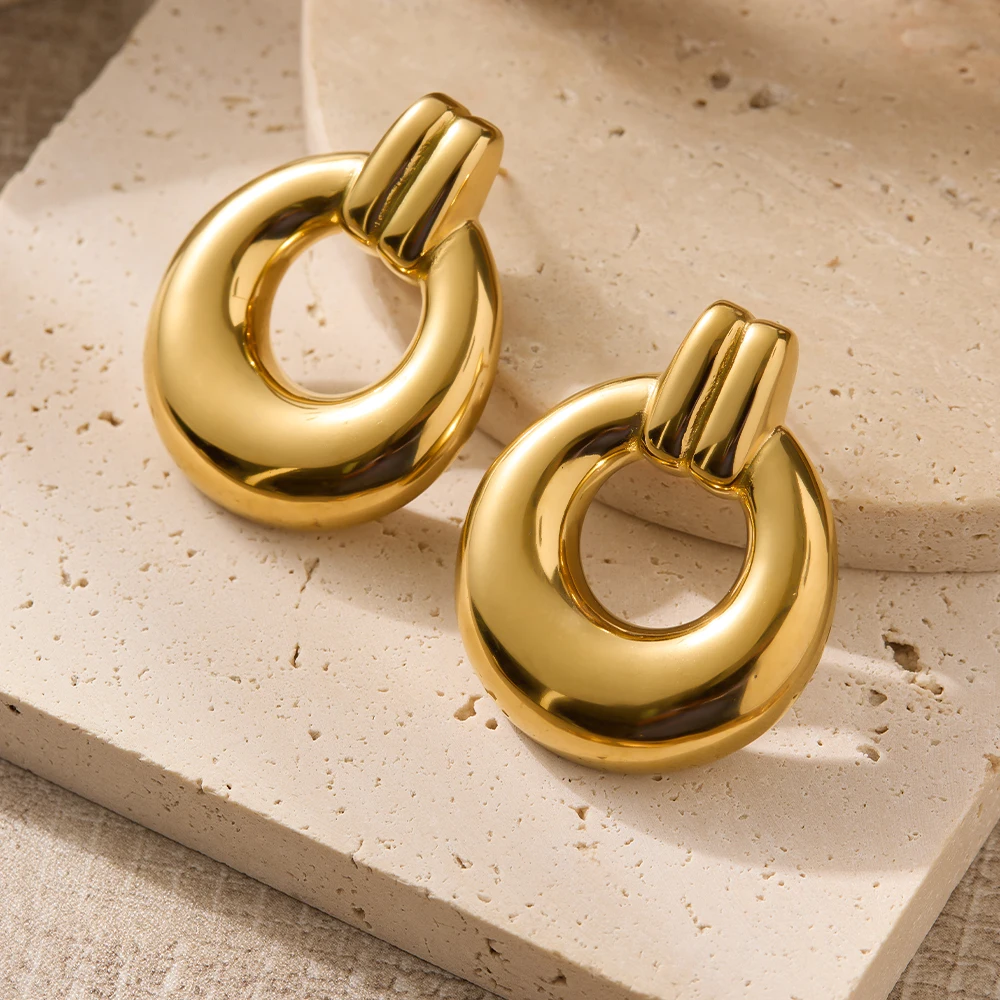 eManco Y2K Style Stainless Steel Chunky Loop Earrings for Daily