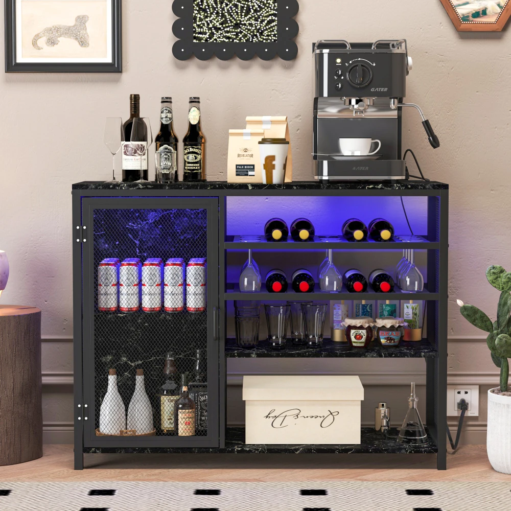 

Bar Cabinet,Wine Bar Cabinet,Liquor Storage Credenza,Sideboard with Wine Racks & Stemware Holder,With UAB socket,Metal b