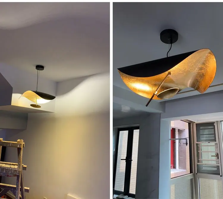 Nordic Leaf Pendant Lamp Copper Chandelier Creative Living Dining Bar Kitchen Island Lanterns LED Curved Pendant Light