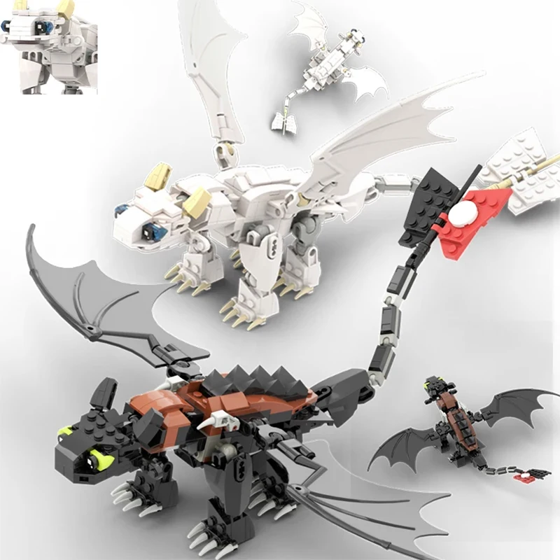 

MOC Movie Train Dragon Figure Bricks Construction Toys For Boy Toothless Night Furied Dragon Building Blocks For Children Toys