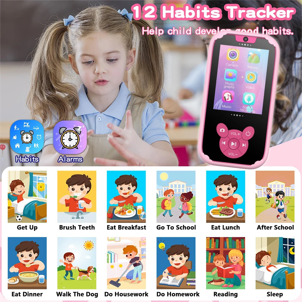 Kids Smart Phone Toys 2.8” Touchscreen Toddler Learning Puzzle Game Music Palyer for Girls Boys Age 3-10 Baby Toys Birthday Gift 6