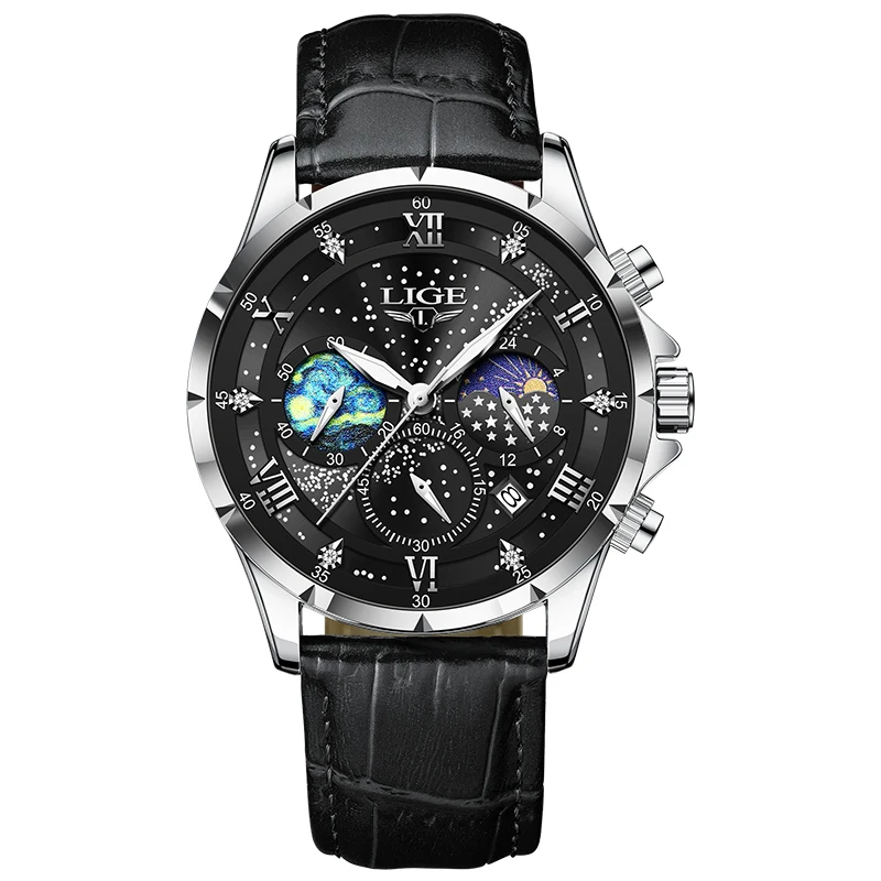 LIGE Orologio Da Uomo Al Quarzo Giapponese – Cronografo Sportivo Con Calendario, Cinturino In Silicone Nero, Impermeabile 30m, Lancette Luminose
