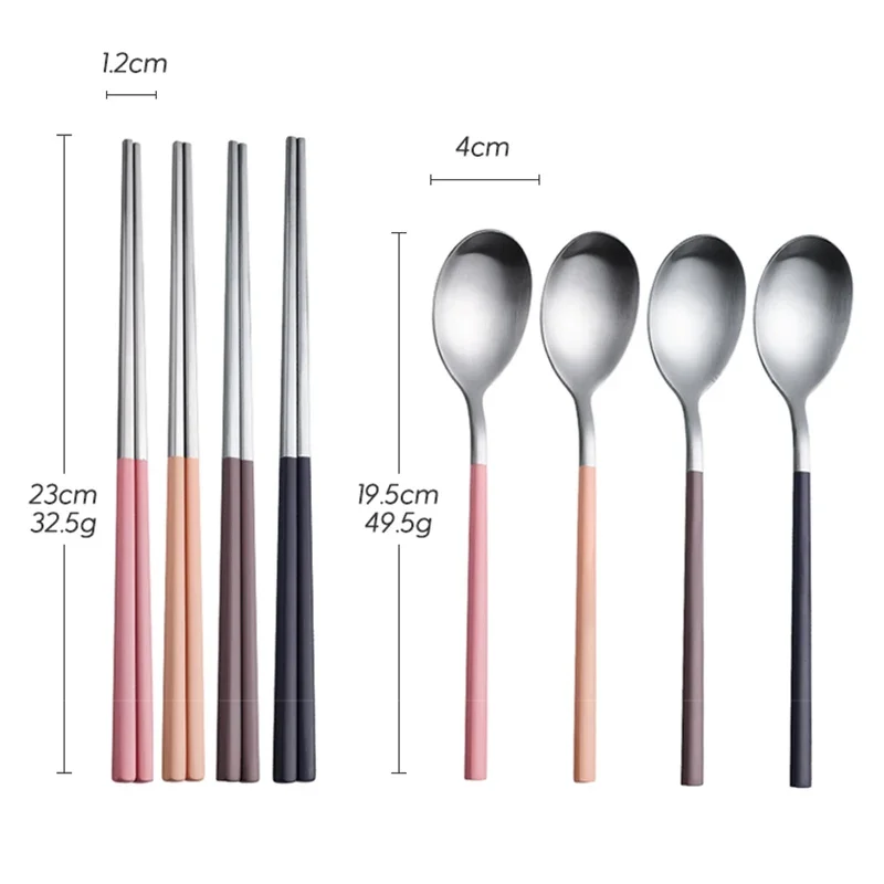 Cutlery Set Stainless Steel Tableware 8Pcs Korean Spoons Chopsticks Dinner Simple Style