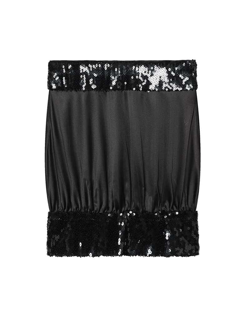 New Women Sequin Strapless Vest Sexy Off Shoulder Sequins Spliced Tank Top Chic Backless  Sleveless Waistcoat Women's Clothing