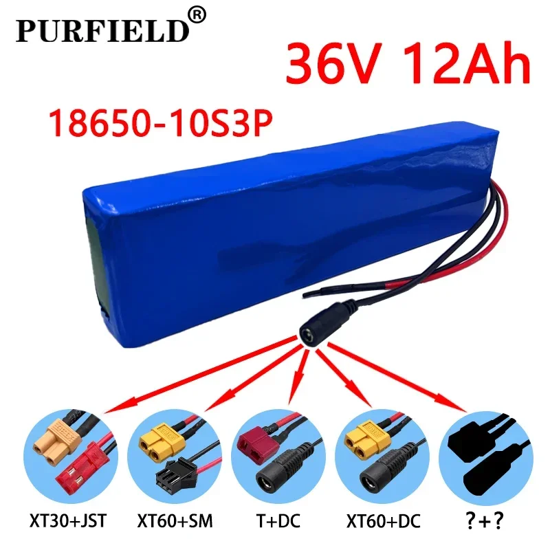 Purfield-bateria de Lítio para Scooter de Bicicleta Elétrica 36v 12ah 10s3p 18650 600w 20a Bms t Xt30 Xt60 Tomada dc Xiaomi Mijia M365