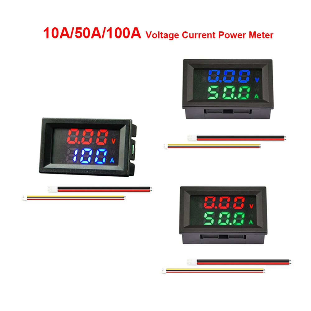 DC 4-30V 10A 50A 100A LED Digital Voltmeter Ammeter Car Motocycle Voltage Current Meter Volt Detector Tester Monitor Panel