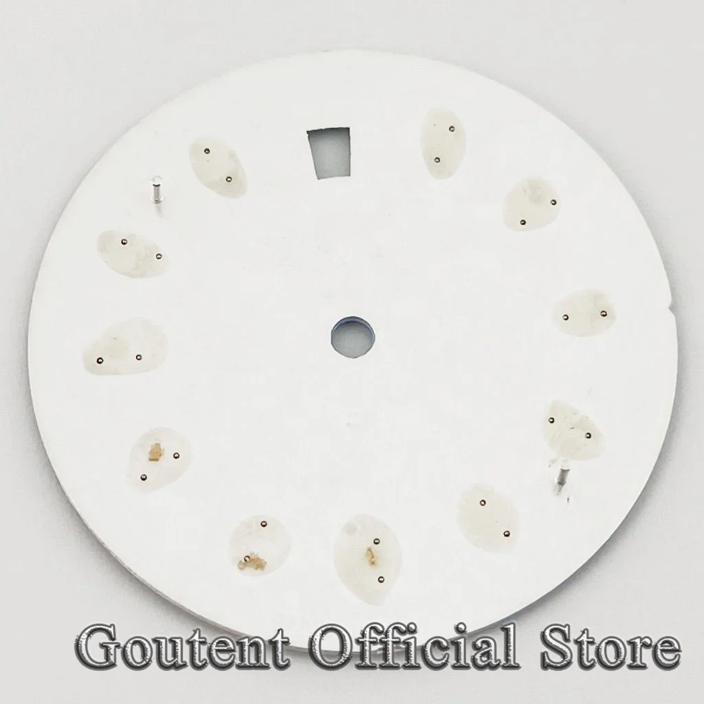 Goutent 33.3mm Black White Blue​ Fit NH35 Automatic Movement Green Luminous 6 o'clock Crown Date Window