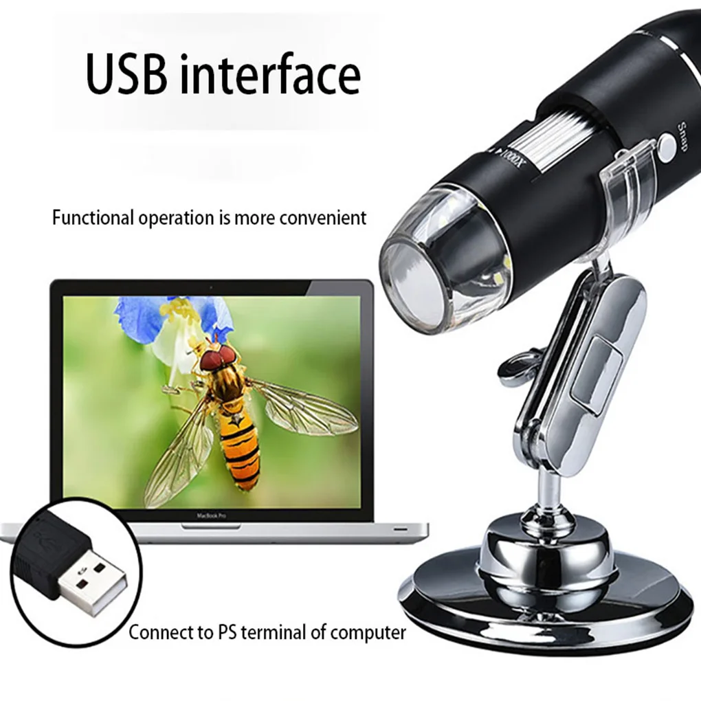 Цифровой Регулируемый микроскоп 1600X 2 МП с 8 светодиодный одами USB Type-C/Micro лупа