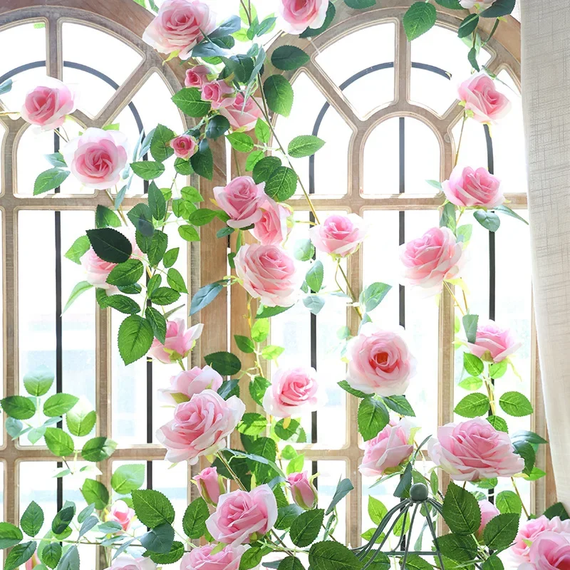 1,9 m Künstliche Rosen Seide Gefälschte Blumen Reben Hause Klimaanlage Rohr Dekoration Simulation Blume Wand Montiert Rose Rebe