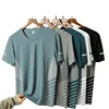 Running T-shirt Men Summer Ice Silk Thin Mesh Tops Reflective Print Quick Dry Short Sleeve Casual Elastic Fitness Sports Shirts 1