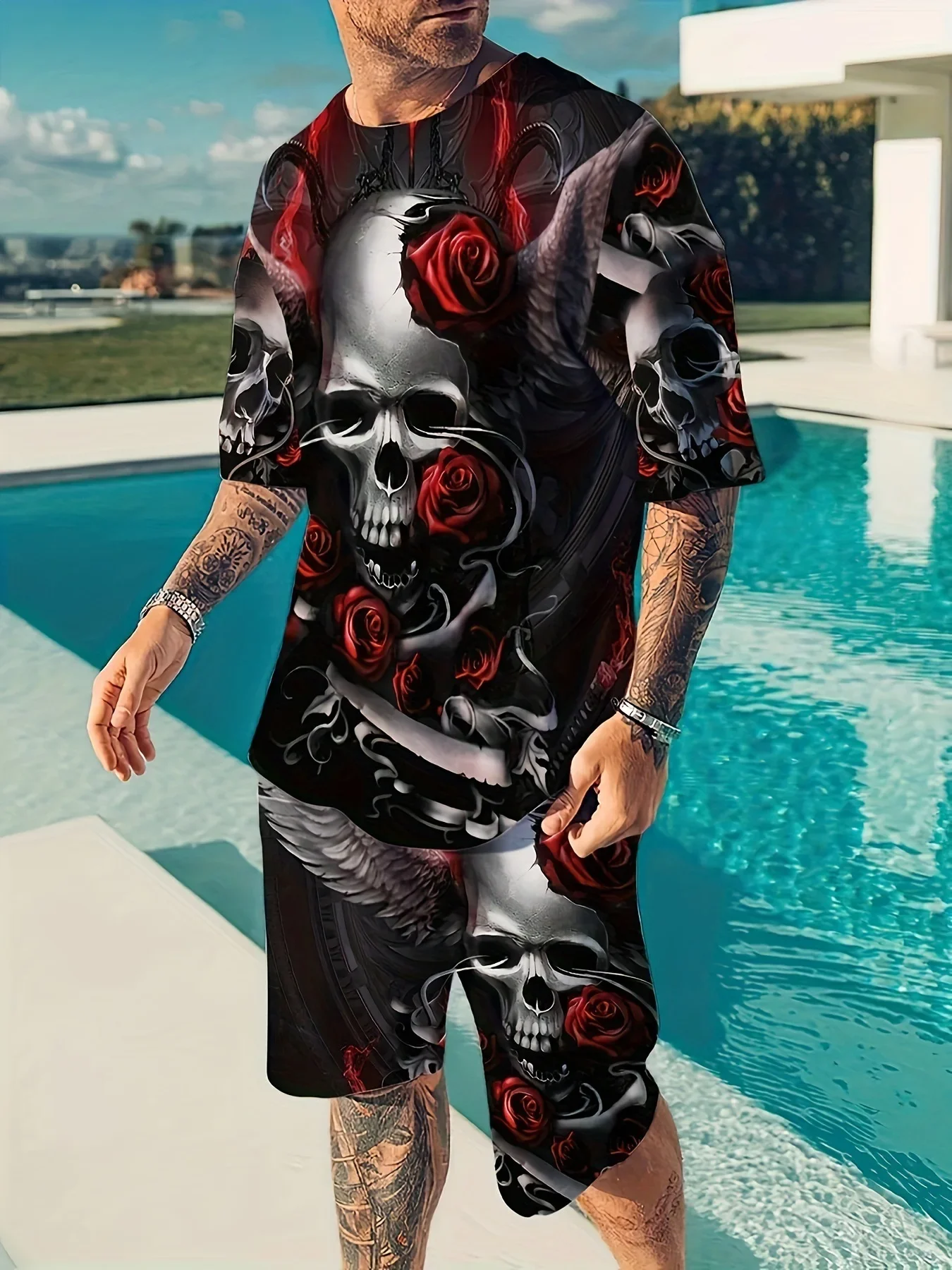 Goth Horror Skull 3D Print Punk T-Shirt Shorts 2 Piece Hip Hop Men Women's Fashion Streetwear Casual T-Shirt O-Neck Hot-selling 4