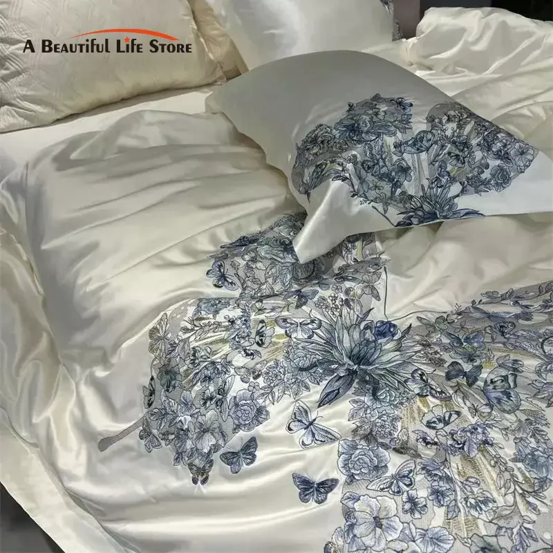 Butterfly Embroidery Milk Velvet Autumn/Winter Duvet Cover Set