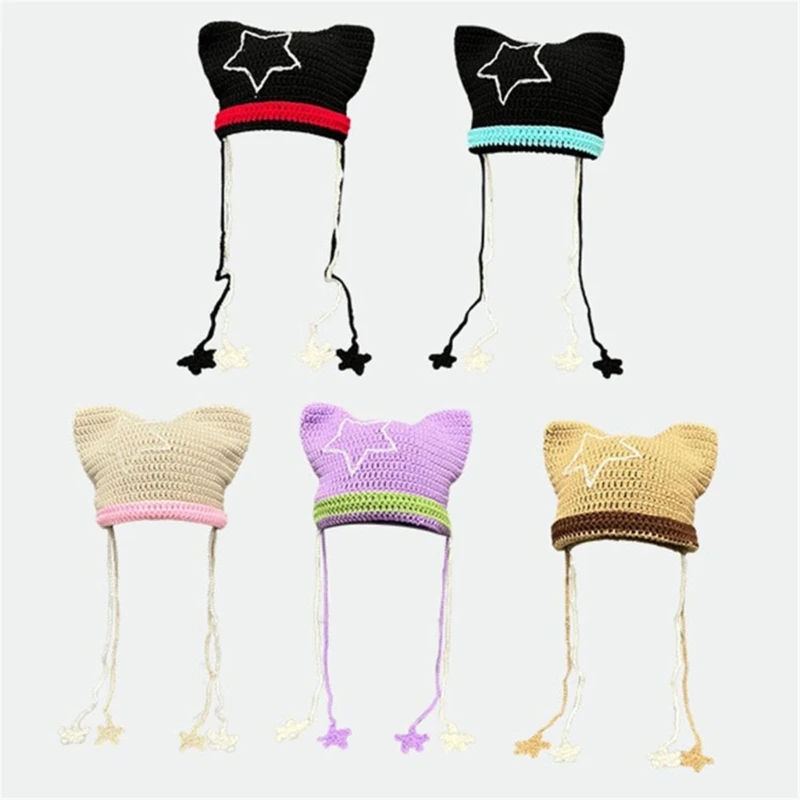 

Cat Ear Hat Women Autumn And Winter Knitted Cap 2000s Girls Picture Props DXAA