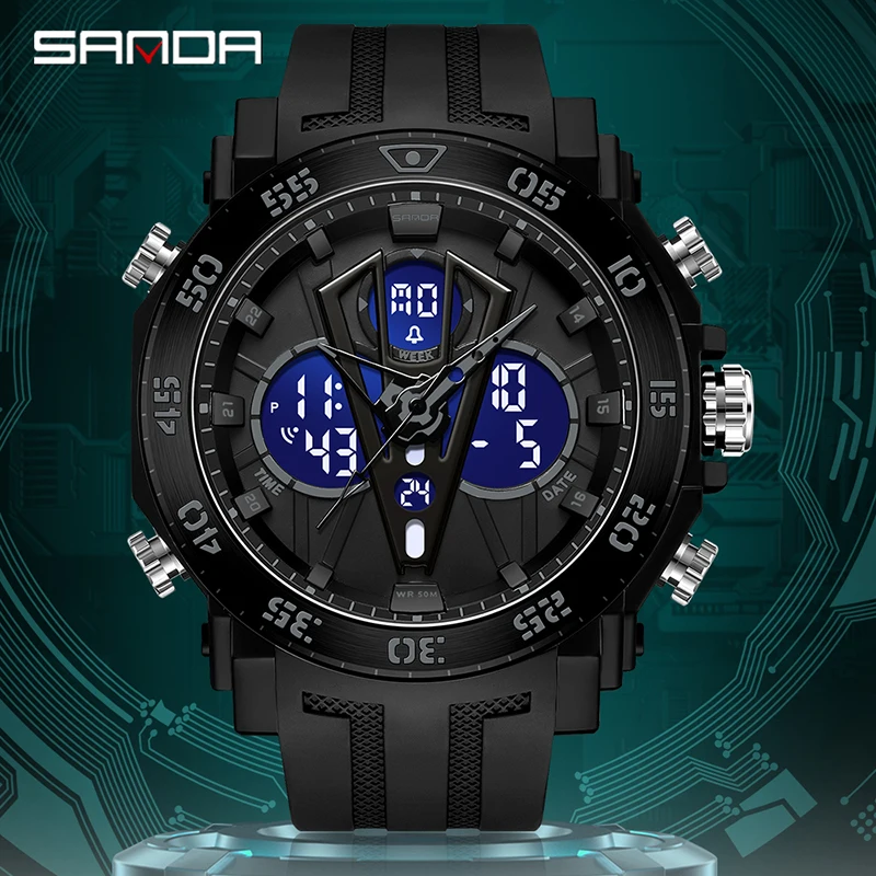 SANDA Sport Watch For Men Military Quartz Watch Man Waterproof Dual Display Digital Wristwatch for Men Clock Relogios Masculino mini focus fashion luxury brand watch men waterproof military sport new clock wristwatch quartz relogio masculino silicone strap