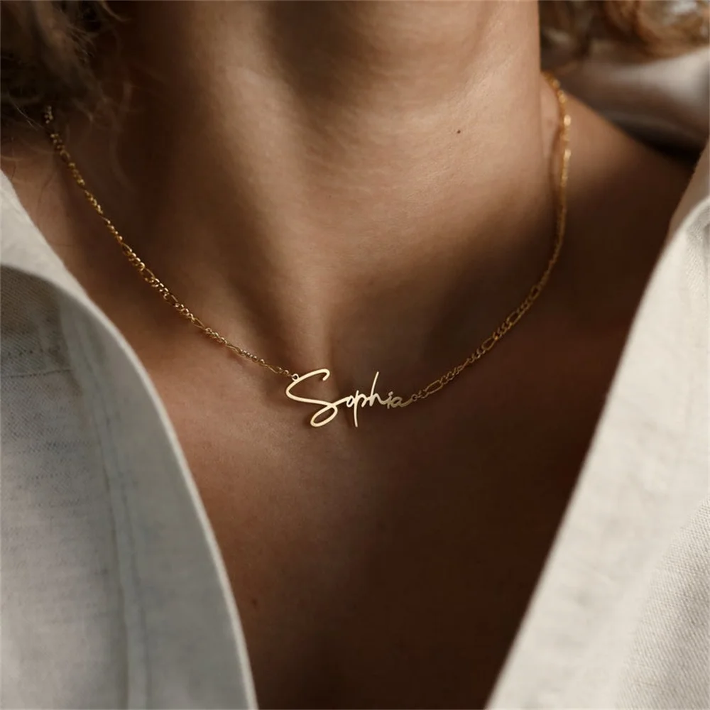 

Personalized Custom Name Necklaces For Women Stainless Steel Gold Silver Figaro Chain Pendant Necklace Jewelry Gift Collar mujer