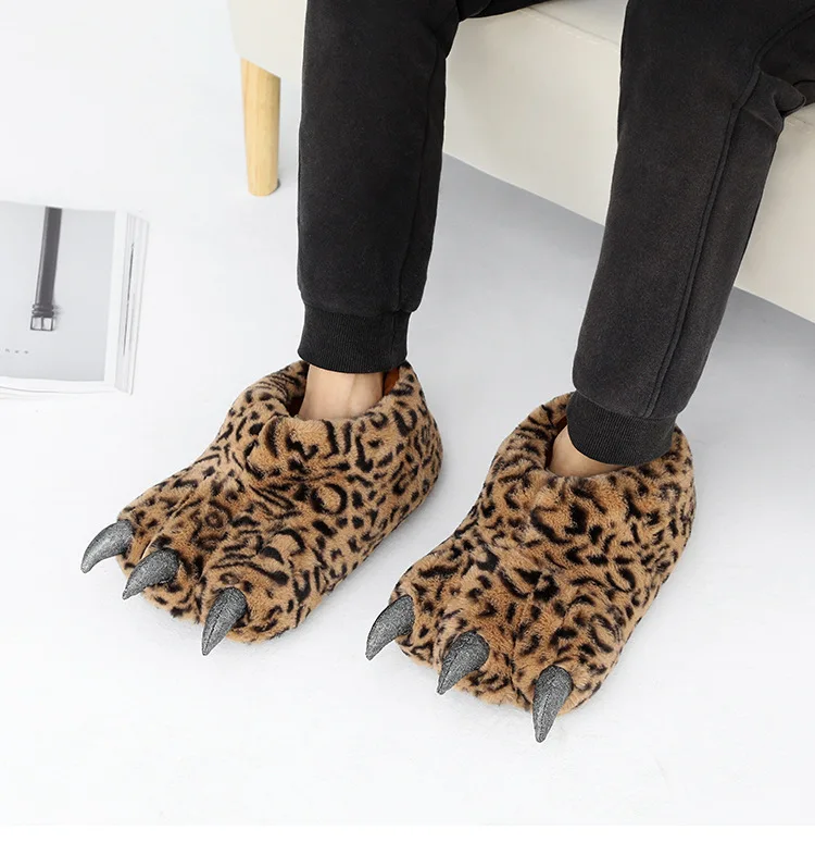 Ultraweiche Löwenpfote Hausschuhe Männer Fuzzy Animal Design Baumwolle Schuhe Männlich Weiblich Paar Hause Bühne Coplay Fleece Hausschuhe – Detail 16