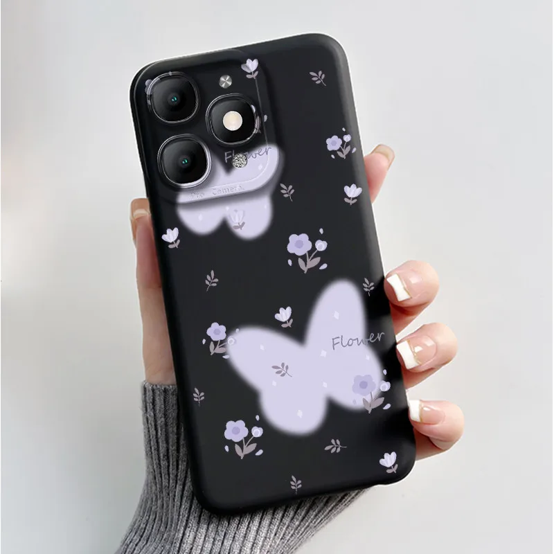 Luxury Fashion Black Soft TPU Silicone Case with Floral and Butterfly Design