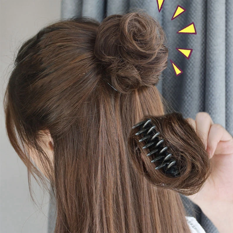 Synthetic Claw Clip Hair Extention Hair Bun Meatball Head Accessories Messy Straight Clip-in Donut Bun