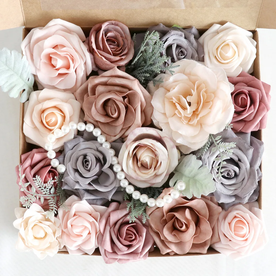 Yannew Rosa Blau Künstliche Blumen Combo Box Set für DIY Blumenarrangement Hochzeitsstrauß Party Tischdekoration Dekoration – Detail 19