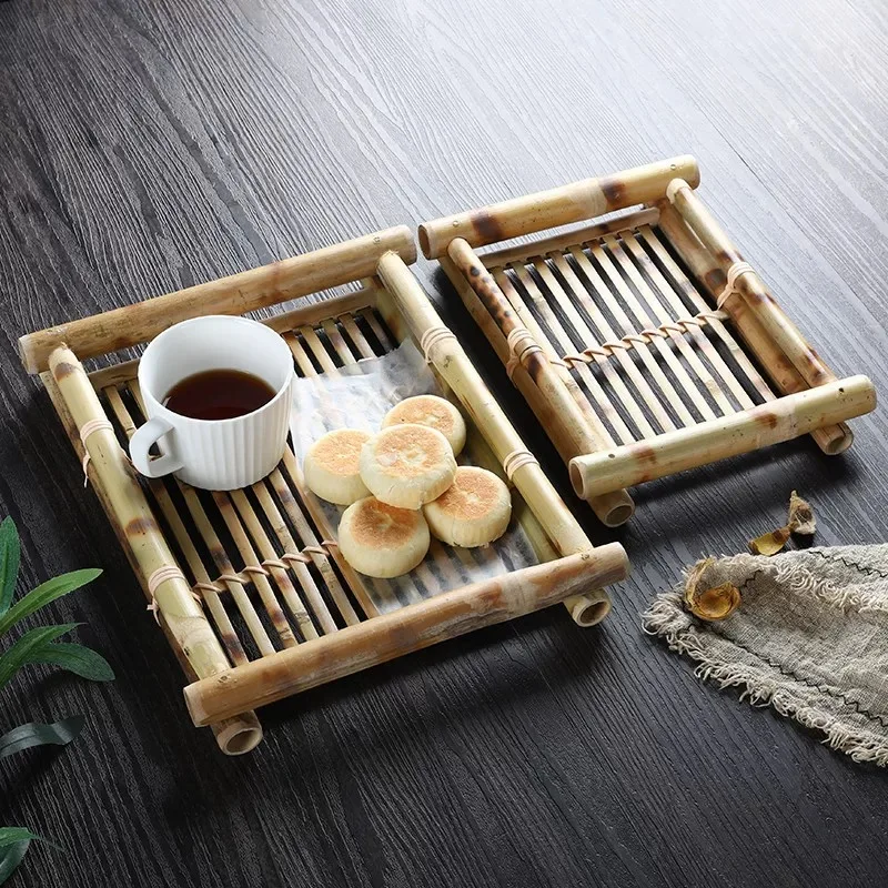 Natural Bamboo Woven Tray Thai Serving Tray Creative Characteristic Fried Food Afternoon Tea Dessert