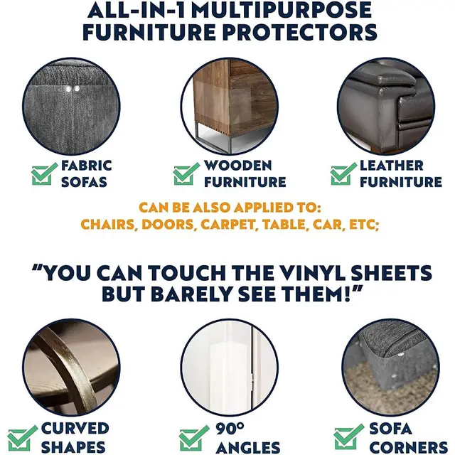 Furniture Scratch Guard,Premium Flexible PVC Protector with Pins for Dog Cat Claws, Stops Scratching Pet Furniture Protector 3