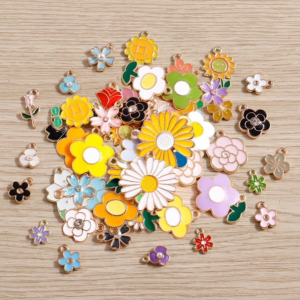 Tusember 10Pcs 무작위 믹스 귀여운 참 에나멜 다채로운 꽃 크림 펜던트 귀걸이 팔찌 목걸이 DIY 쥬얼리