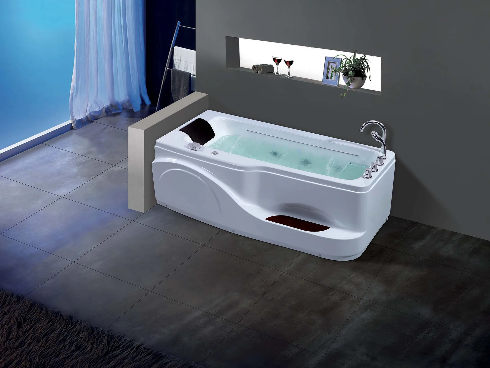1700mm Fiberglass Whirlpool Waterfall Bathtub Acrylic Hydromassage Surfing Mixer Hot Tub NS1109A 5