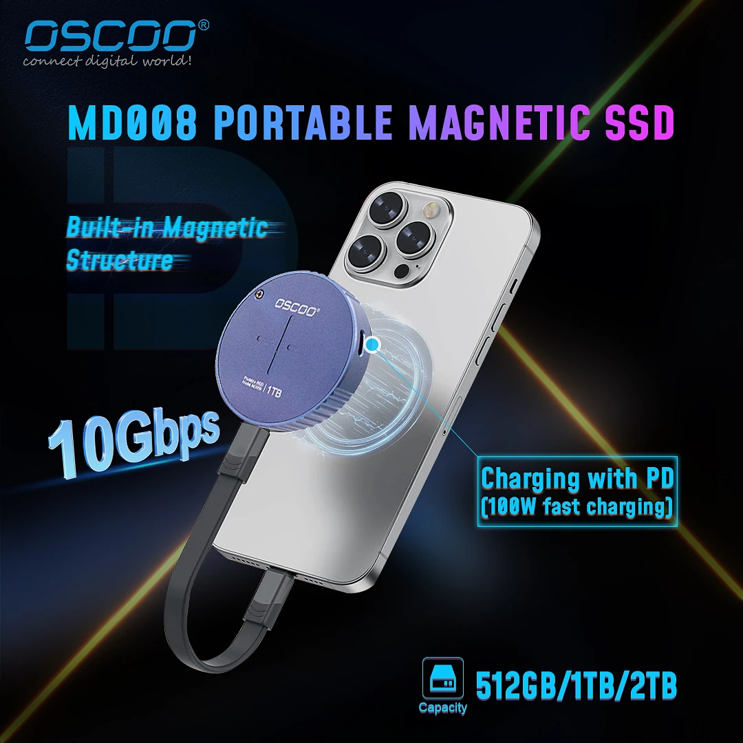 OSCOO MD008 Magnetic Mobile SSD 512GB 1TB 4K Prores Type-C