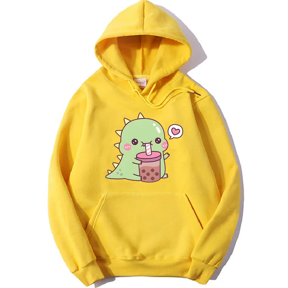 thumbnail image 1 of Sudaderas con capucha de dinosaurio de té Boba Kawaii para mujeres y hombres, sudadera informal, ropa de lana de invierno, Jersey estético coreano de manga larga, 1 of 5