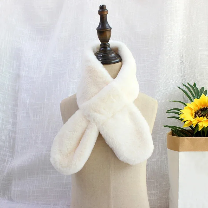Children Winter Soft Warm Scarf Faux Rabbit Fur Cross Collar Scarves Kids Baby Girl Boy Fashion Shawl Neck Warmer Neckerchief