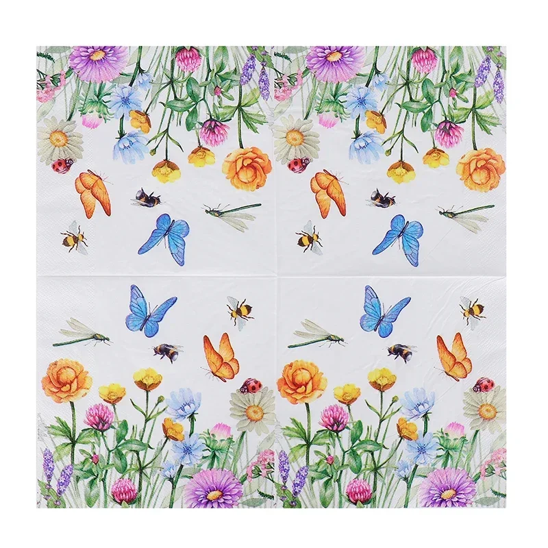 10/20pcs 33cm 2-Ply Floral Butterfly Printed Paper Napkins for Wedding Party