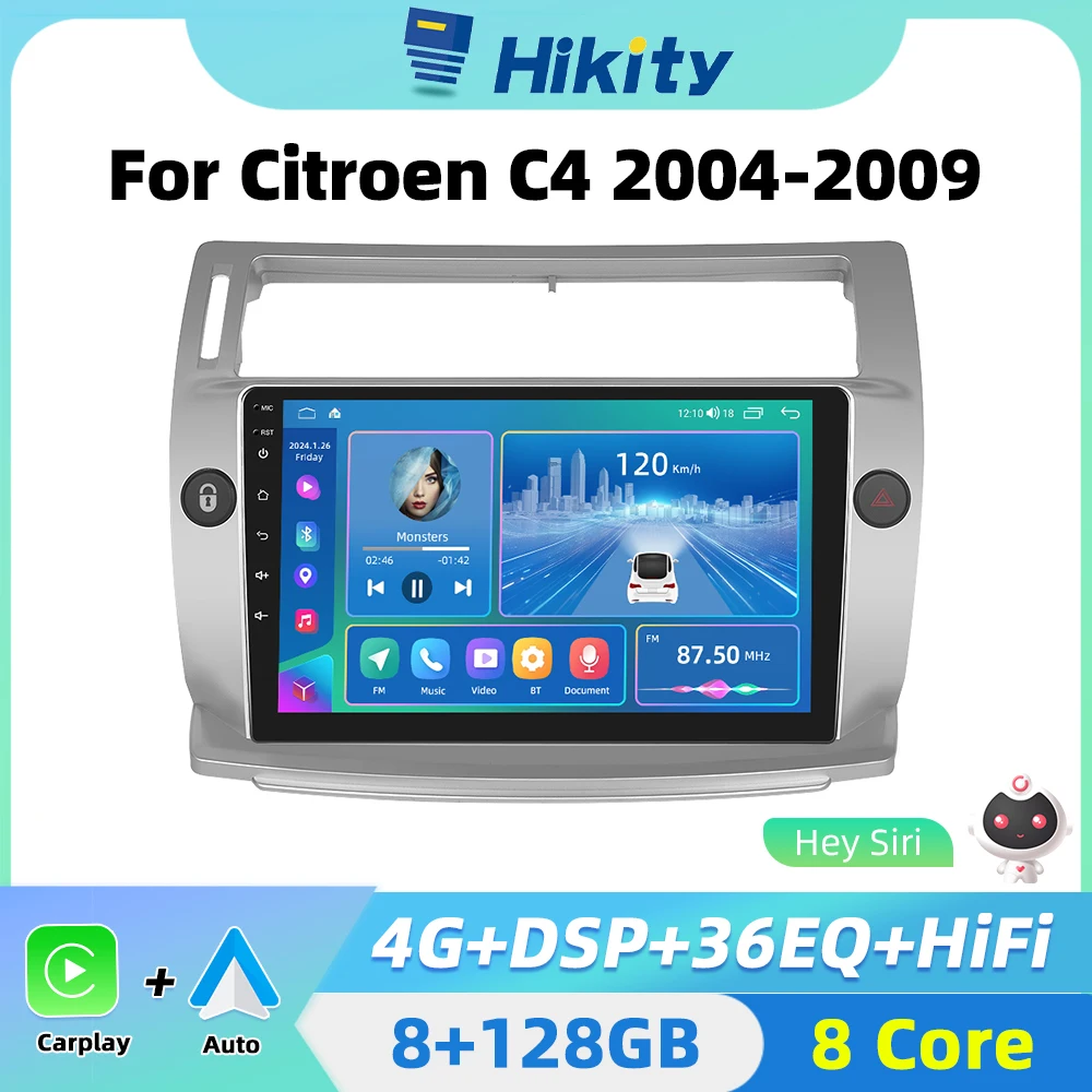 Hikity 2 Din Autoradio Android Per Citroello C4 2004-2009 C-Quatre 2008-2011 Auto Stereo Radio Carplay Auto Navigazione Android Gps
