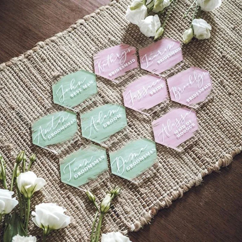 20Pcs Clear Acrylic Hexagon Blank Place Cards Wedding Decoration For Table Numbers Guest Name