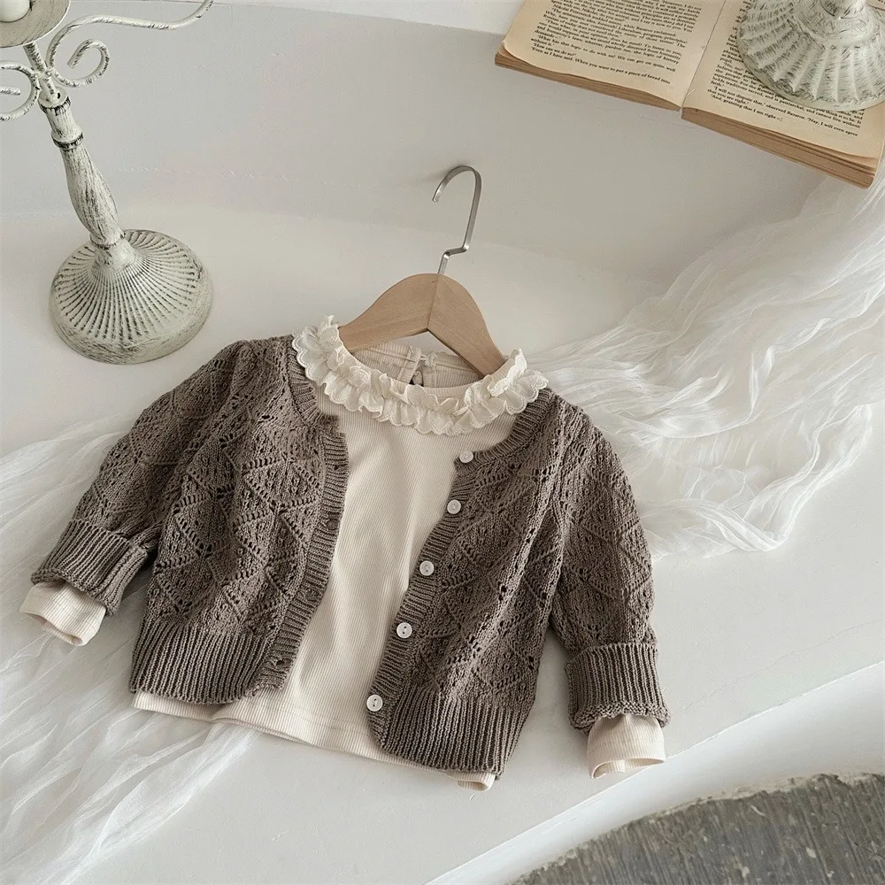 Ins Baby Sweater Coat 2025 Spring And Autumn Baby Hollow Knitted Sweater Cardigan Girl Baby Long Sleeve Coat