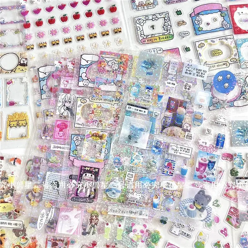 10PCS Glitter Journaling Sticker Kawaii Cartoon Pre-Cut Aesthetic Decorative Scrapbooking Sticker DIY Arts Craft Collage