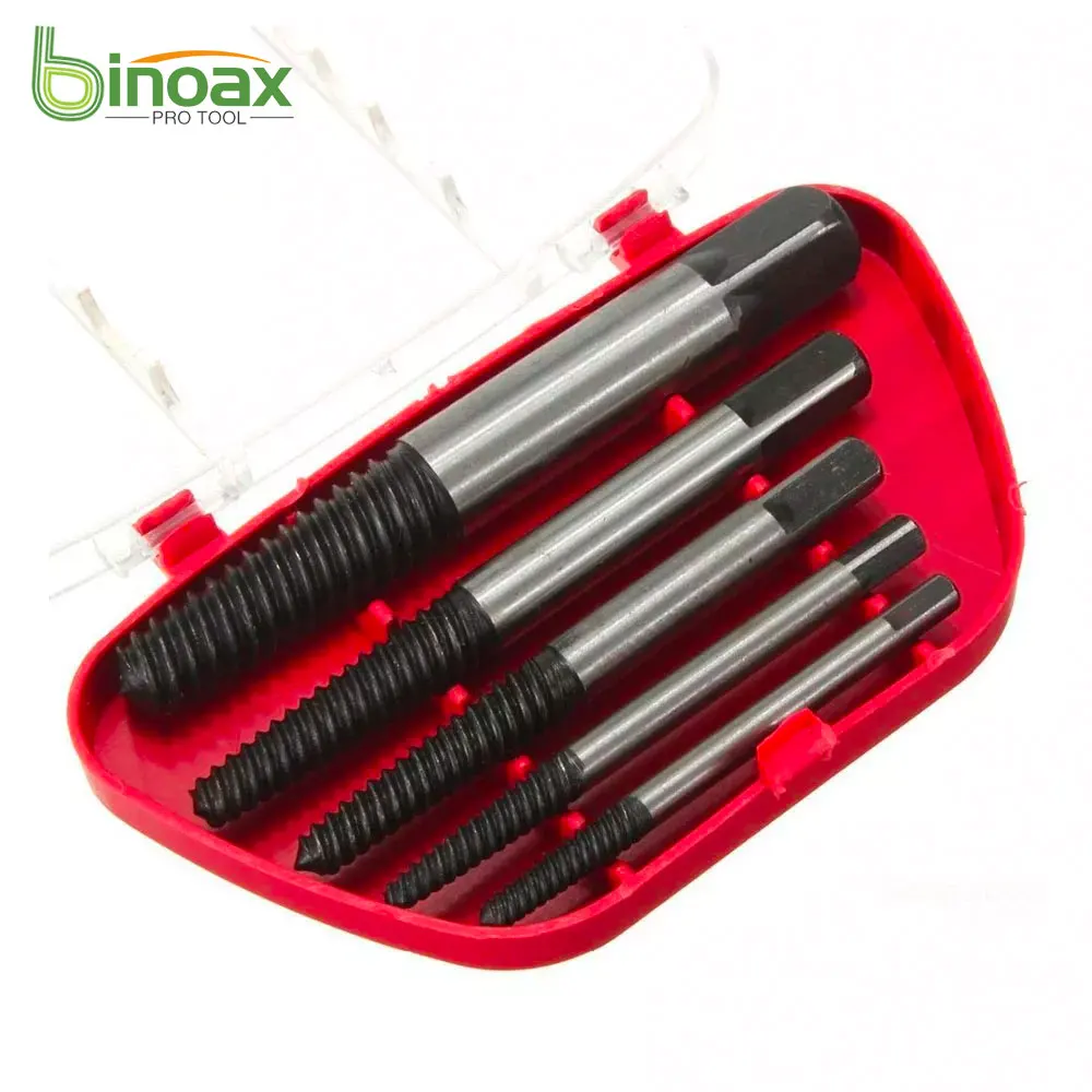 Binoax 5Pcs Screw Extractor Center Drill Bits Guide Set Broken Damaged Bolt Remover Removal Easy Out Set