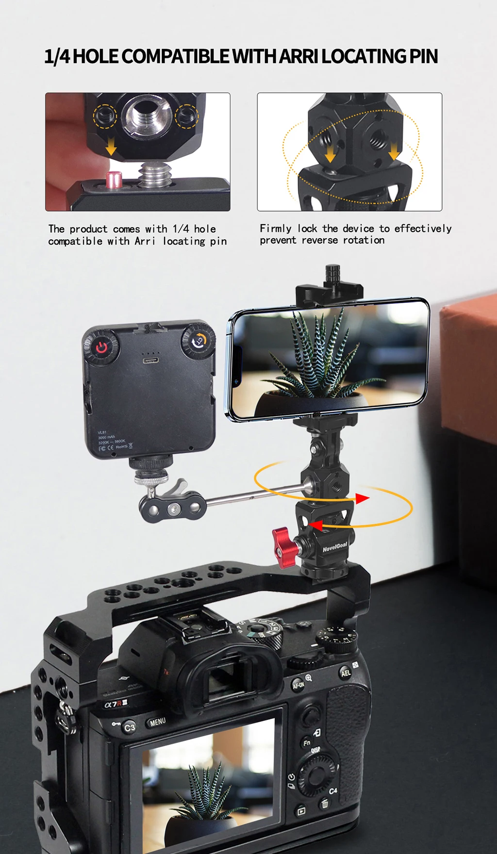 Befestigungs stecker für Block würfel halterung aus Aluminium legierung mit Arri 1/4 "3/8" Adapter für Gopro 2-Schlitz/3-Schlitz-Fotozubehör – Detail 6