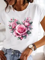 T-shirt graphique à manches courtes et col rond pour femmes, haut décontracté, t-shirts College, vêtements pour femmes, mode douce, fleur, années 90 6