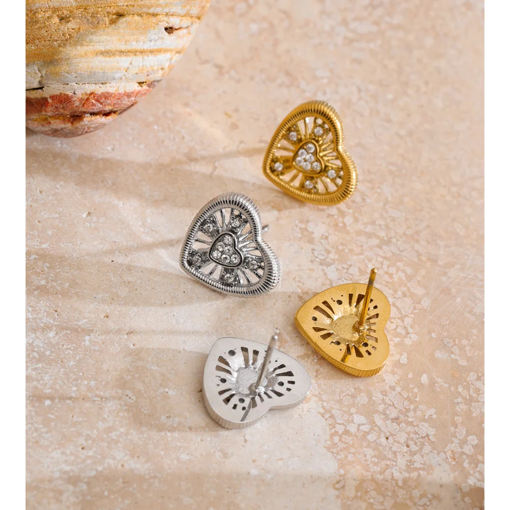 Yhpup Valentines Day Gift Zirconia Heart Stud Earrings
