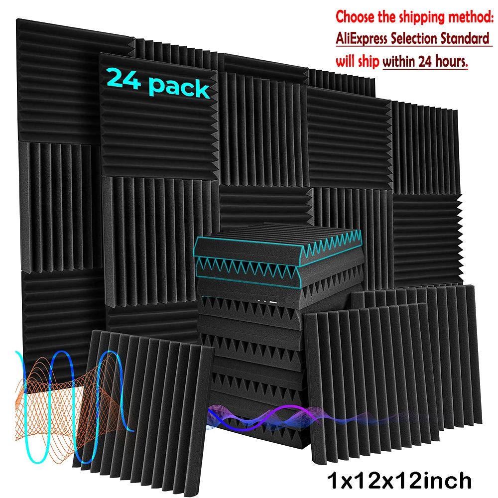 12/24pcs 30x30x2.5cm Studio Acoustic Foam Panel Fire Resistant Soundproof Wall Absorption Treatment Panel Sponge Sealing Strip
