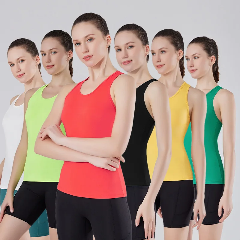 2024 women's yoga tight fitting vest,breathable sports Bodybuilding running fitness training high elastic slim bottoming vest