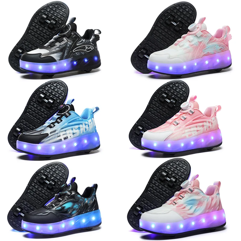 

Roller Skate Shoes 4-Wheel Skates For Girls Boys Adults Women Men Outdoor Skating Deform Sneakers With 4 Wheels LED Lighted Gift