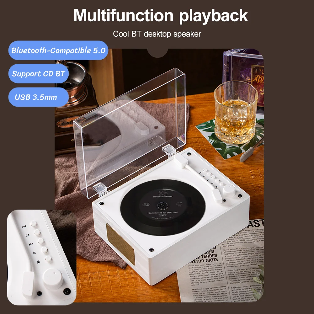 Portable CD Player Rechargeable Support CD BT USB 3.5mm AUX Music Player Bluetooth-Compatible 5.0 Desktop for Phone