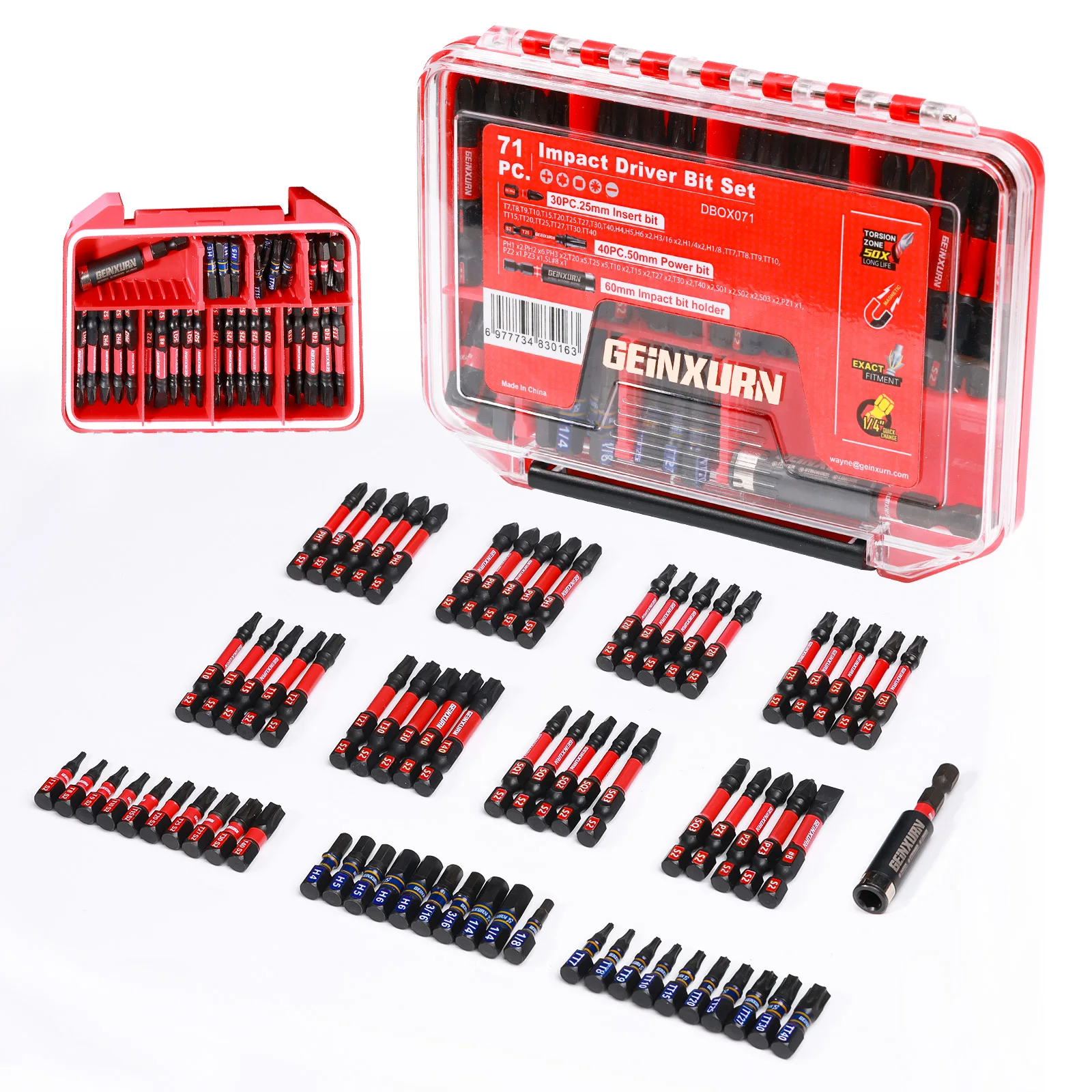 Geinxurn Impact Screwdriver Bits Set,71pieces Case Storage Magnetic S2 Steel Multi Insert Power Bits Tips with Impact Bit Holder
