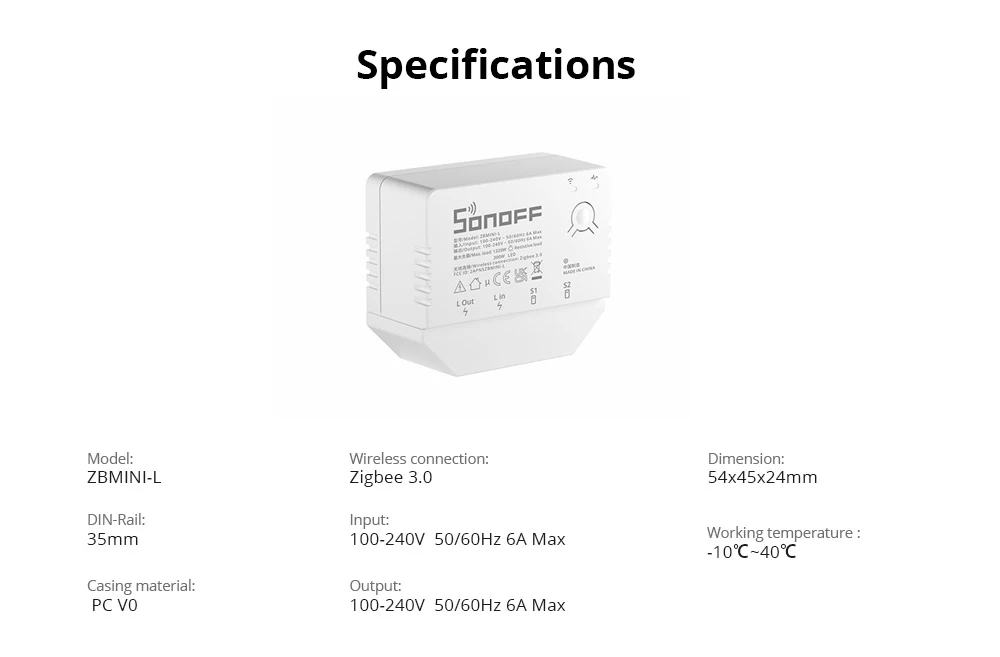 Sonoff ZBMINI-L Zigbee Mini Smart Switch 2 Way Control Wireless Switch No Neutral Wire Required, Support Ewelink APP Alexa Alice