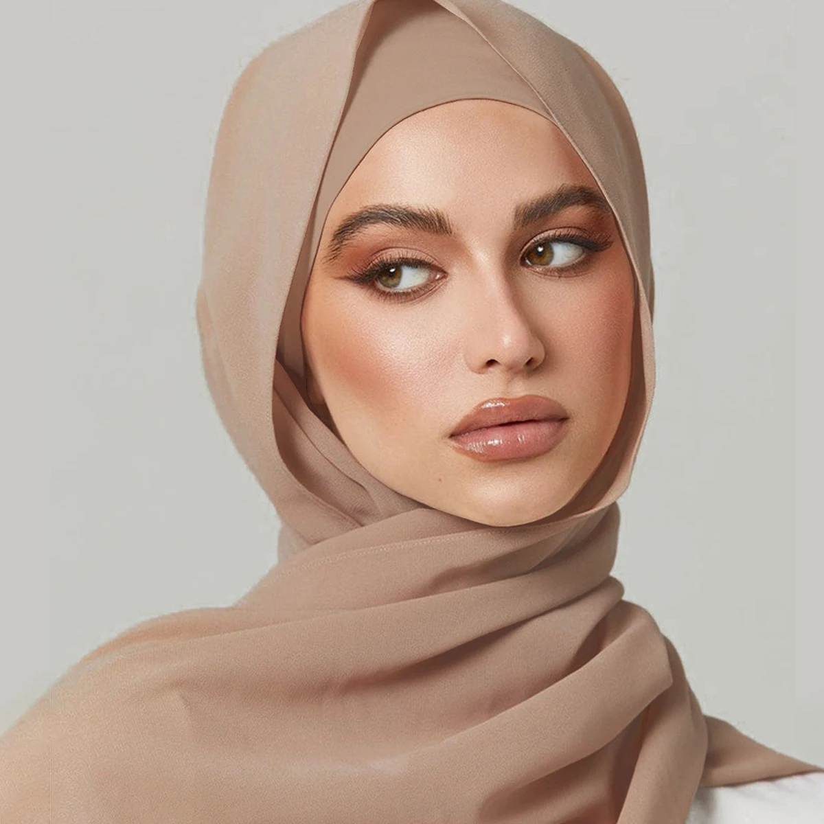 Solid Chiffon Hijab With Matching Undercap Set Women Plain Shawl Jersey Inner Modal Caps Muslim Headband Two-piece Scarf Set 3