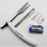 1set Men Straight Barber edge Razors Folding Shaving Knife Hair Removal Tools With 10pcs Blades 2